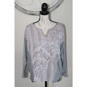 Anthropologie Tiny Hazel Grey Dolman Sleeve Top Pink Lace Overlay Size M